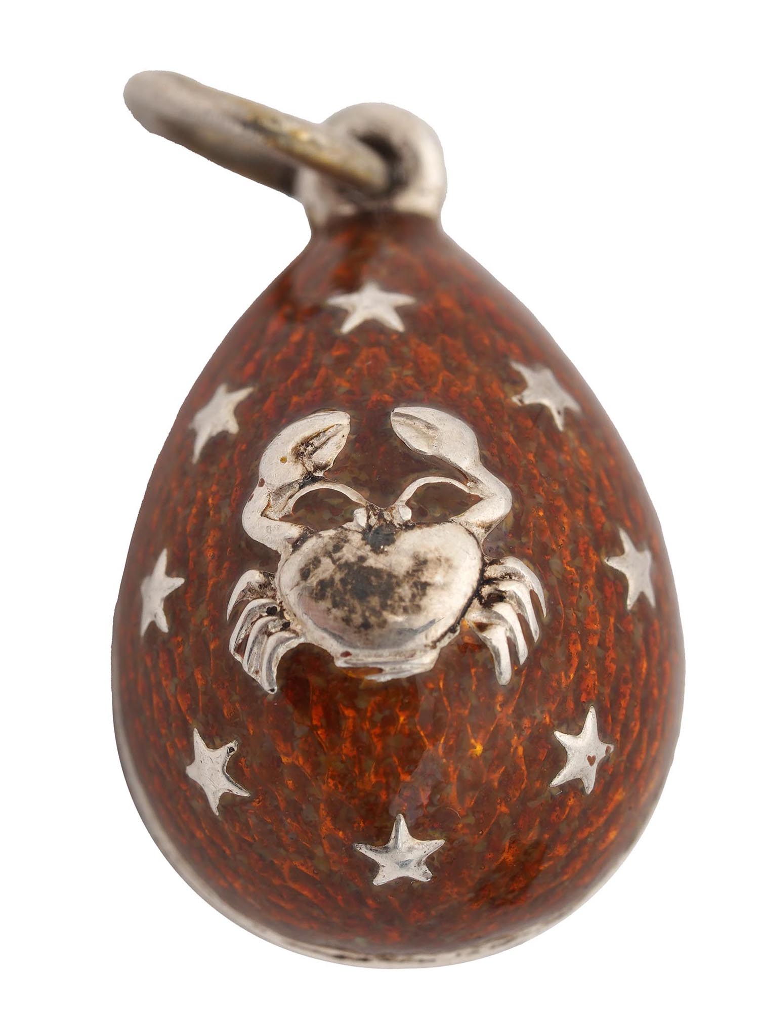 RUSSIAN SILVER ENAMEL CANCER ZODIAK EGG PENDANT PIC-0